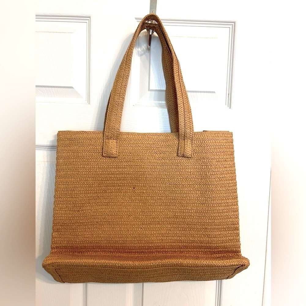 NWT Sol And Mer, Bikinis and Martinis Braided Straw Tote, Tan - Picture 3 of 7